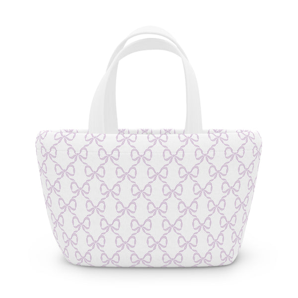 Preppy Lavender lunch bag, insulated, cooler bag, One size, washable, magnet closure, lilac, purple bows