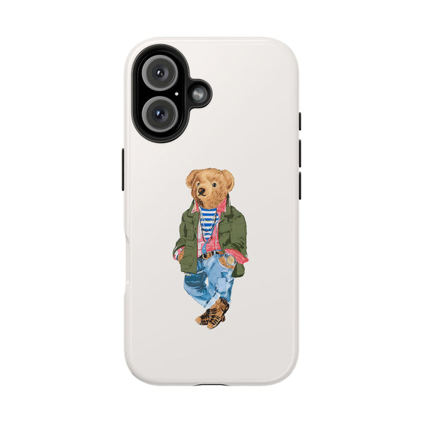 Preppy Bear Cargo Jacket iPhone case, Tough Protective double layer