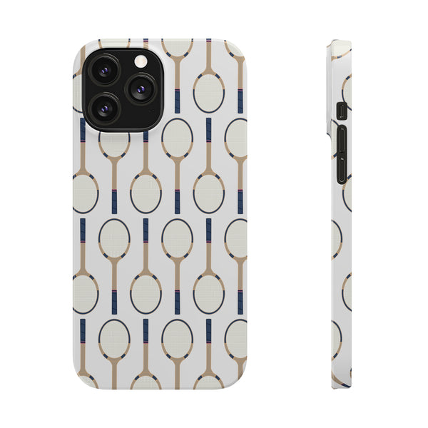 Vintage Tennis Racket in Navy  Phone Case Slim and Sleek, Preppy and Classic, Impact Resistant Shell