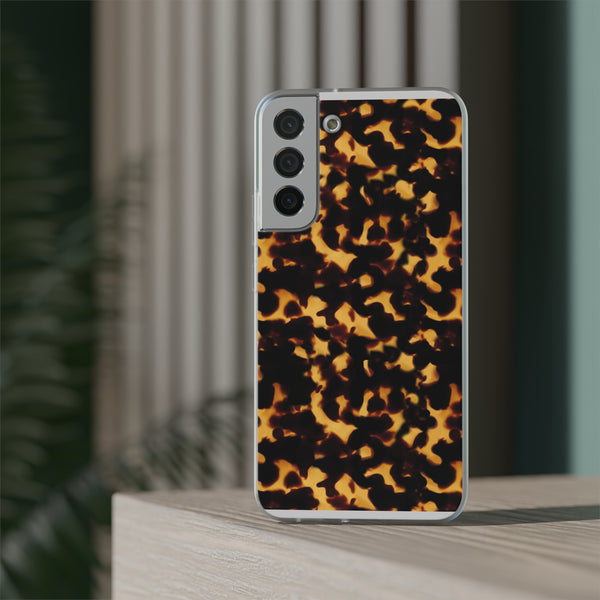 Flexible Phone Case - Tortoise Print Chic Spots leopard in classic neutral phones iphone Samsung clear access to all ports and functions