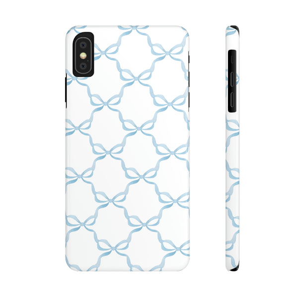 Coquette blue and white,  preppy bow print Phone Case Slim and Sleek, all iPhone 15 14 Plus Pro Max 13