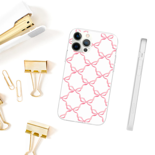 Bow Print, Coquette pink and white Phone Case
