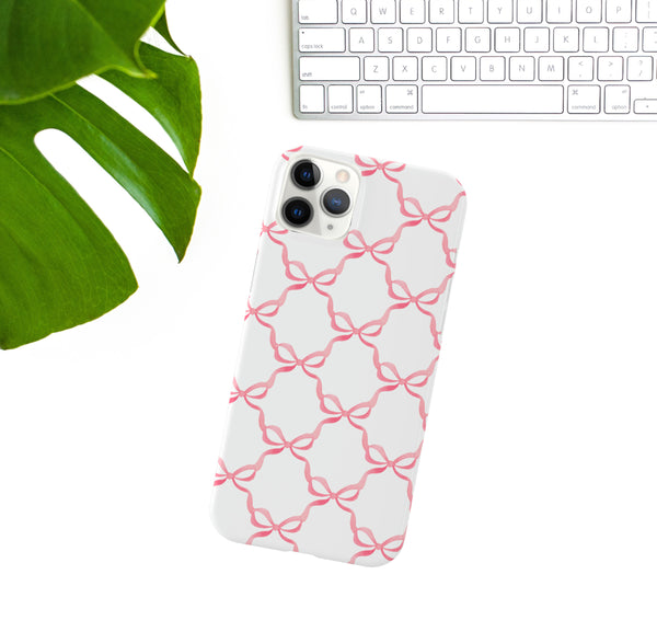 Bow Print, Coquette pink and white Phone Case