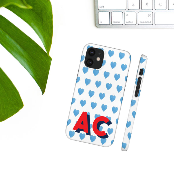 Preppy Hearts Phone Case, Blue and White, iPhone
