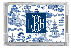 Lucite Tray - Chinoiseire toile blue and white