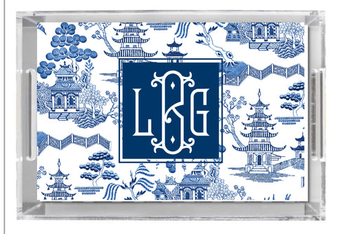 Lucite Tray - Chinoiseire toile blue and white