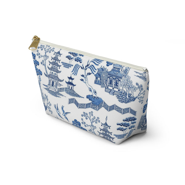 Chinoiserie, Toile, Blue and White Pattern - Accessory Zip Pouch Available in Two Sizes