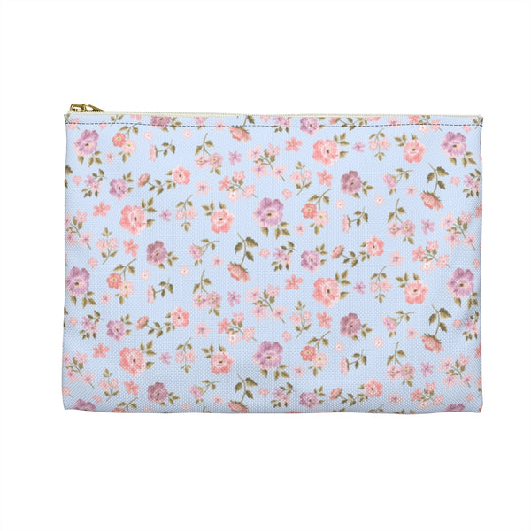 Loveshackfancy Inspired Ditsy Floral Blue- Accessory Pouch Zip Top - Clutch - Makeup Case Toiletry Travel Two size Shabby Chic