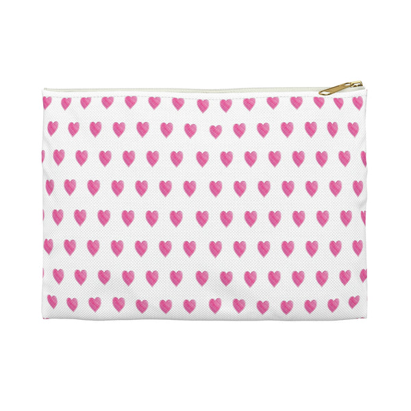 Preppy Watercolor Hearts Pink - Accessory Pouch Zip Top - Clutch - Makeup Case Toiletry Travel Two sizes