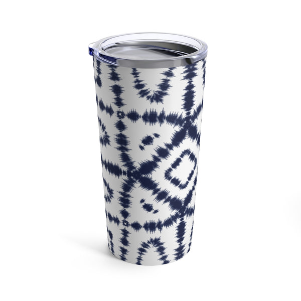 Shibori Tie Dye Navy + White Boho Chic Tumbler Drink stays cool 20oz Inspired