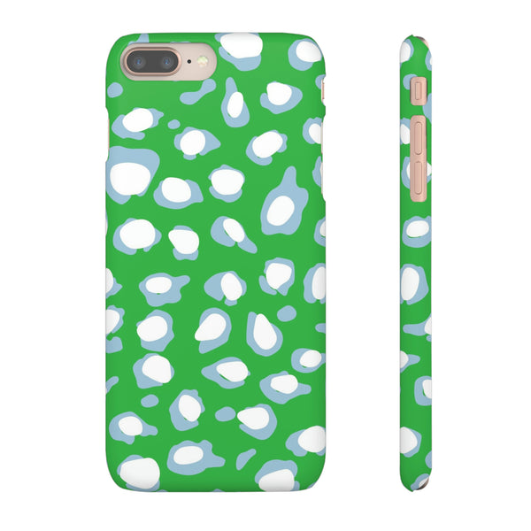 Preppy Leopard Kelly Green + Aqua Spots Protective Phone Case