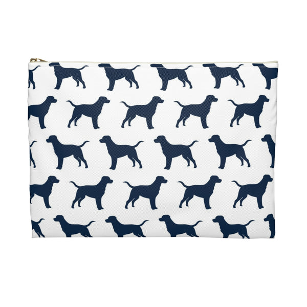 Labrador Retriever Pattern in Navy Zip Pouch, Catchall, Makeup Case, Zip accessory clutch Bag