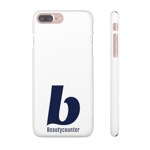 SLEEK Version Pretty Printing X Beautycounter Phone Case White with Navy Logo