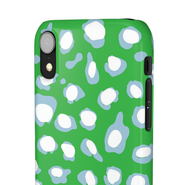 Preppy Leopard Kelly Green + Aqua Spots Protective Phone Case