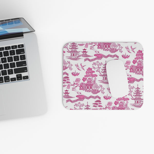 Mouse Pad Chinoiserie Pink and White Toile I Preppy Desk dorm room home office school supplies