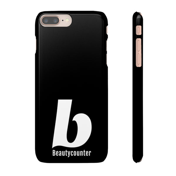 SLEEK Version Pretty Printing X Beautycounter Phone Case Black with White Logo