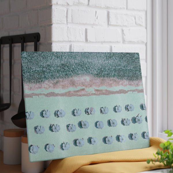 Cutting Board, Aerial Beach Scene Blue Beach Umbrellas choose 8x11 or 11x15 Makes the perfect hostess gift