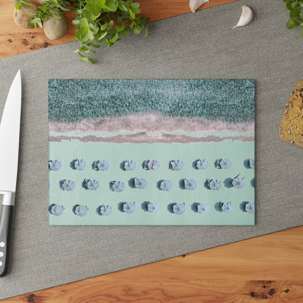 Cutting Board, Aerial Beach Scene Blue Beach Umbrellas choose 8x11 or 11x15 Makes the perfect hostess gift