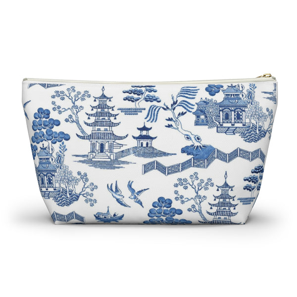 Chinoiserie, Toile, Blue and White Pattern - Accessory Zip Pouch Available in Two Sizes