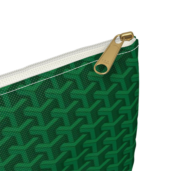 Chic Geometric Pattern in Gorgeous British Racing Green - Accessory Pouch Zip Closure Available in Two Sizes - White canvas laminated interior