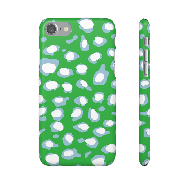 Preppy Leopard Kelly Green + Aqua Spots Protective Phone Case