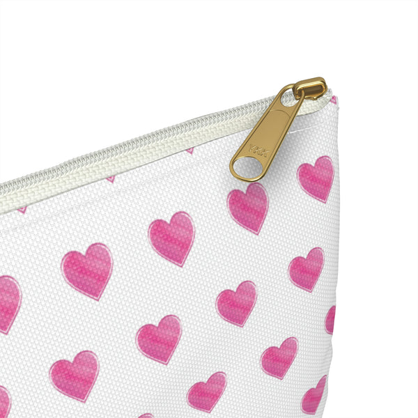 Preppy Watercolor Hearts Pink - Accessory Pouch Zip Top - Clutch - Makeup Case Toiletry Travel Two sizes