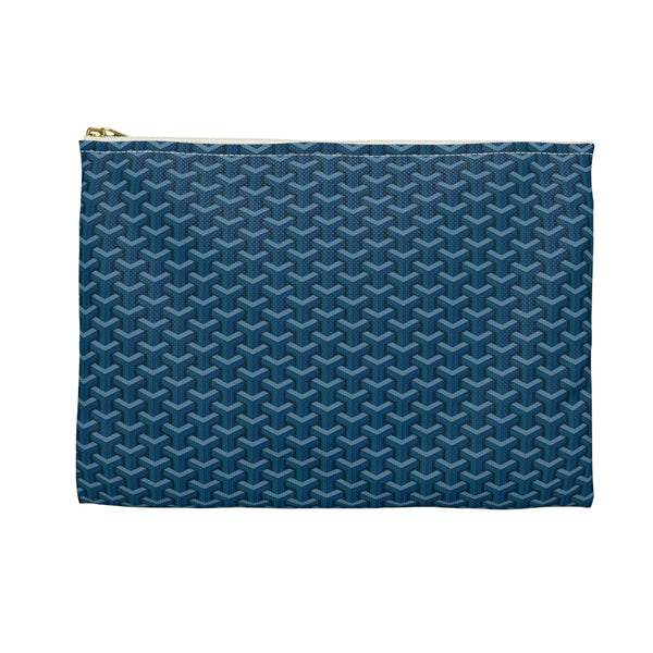 Chic Geometric Pattern in Navy and blues - Accessory Pouch Zip Closure Available in Two Sizes - White canvas laminated interior