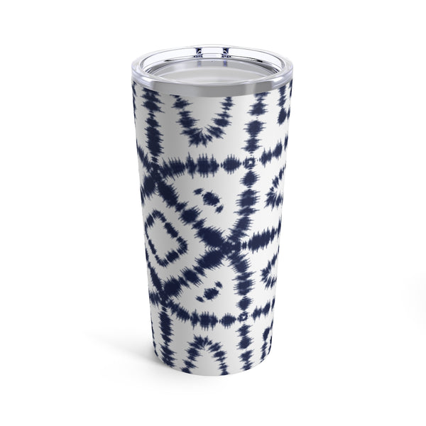 Shibori Tie Dye Navy + White Boho Chic Tumbler Drink stays cool 20oz Inspired