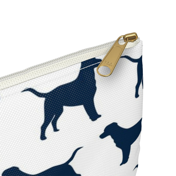 Labrador Retriever Pattern in Navy Zip Pouch, Catchall, Makeup Case, Zip accessory clutch Bag