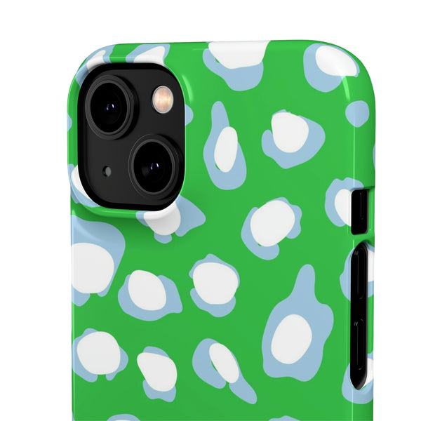 Preppy Leopard Kelly Green + Aqua Spots Protective Phone Case