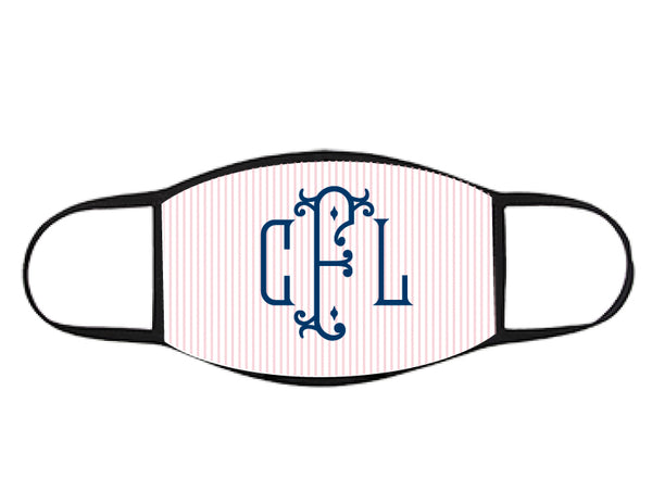 Monogrammed FACE MASK - Seersucker Print Pink