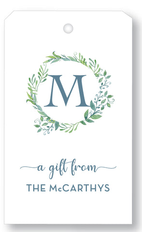 Gift Tag Watercolor Wreath blues
