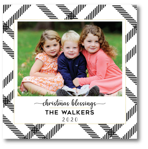 Luxe Holiday Photo Card Modern Black + White Plaid