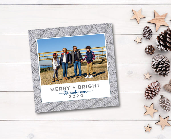 Holiday Photo Card Cable Knit Grey