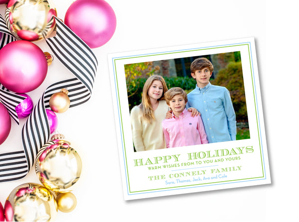 Holiday Photo Card Classic Border Lime + Aqua