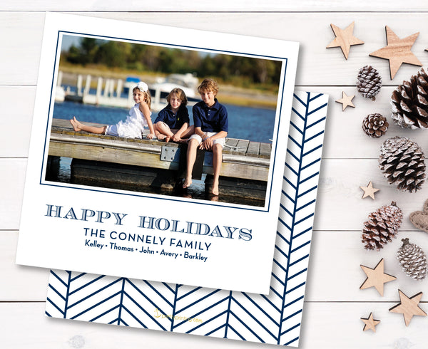 Holiday Photo Card Herringbone Navy