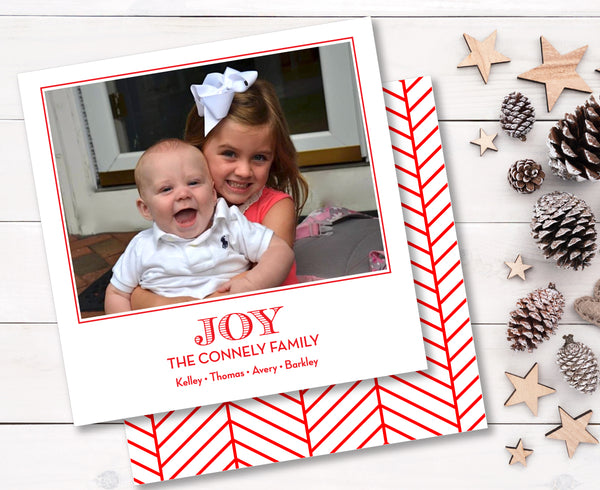 Luxe Holiday Photo Card Herringbone Red