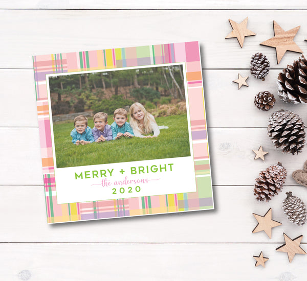 Luxe Holiday Photo Card Madras Pink