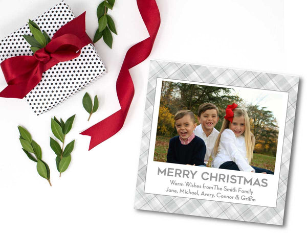Holiday Photo Card Grey Plaid