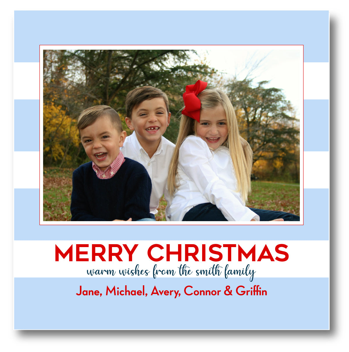 Holiday Square Photo Card Awning Stripe Blue