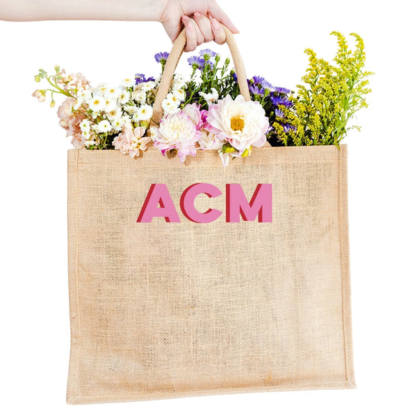 Jute Top Handle Carry All Tote with Shadow Monogram