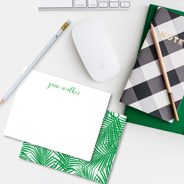 Notecard Double Sided - Palm Print Green