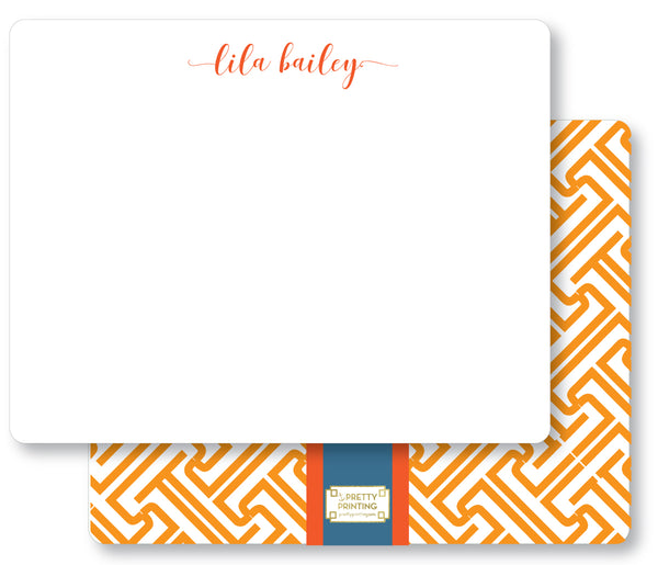 Notecard Double Sided - Fretwork Orange