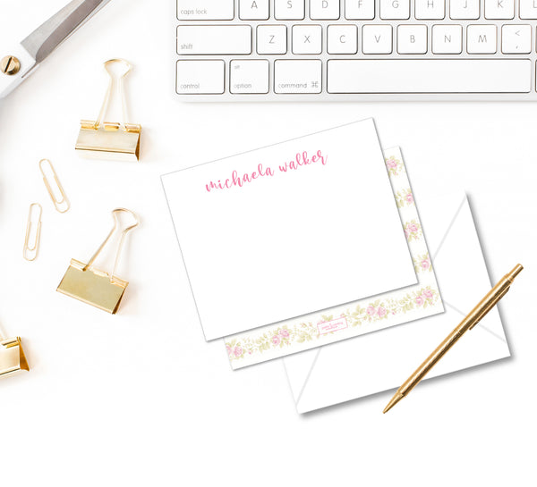 Notecard Double Sided - Loveshack Inspired White Floral Stripes