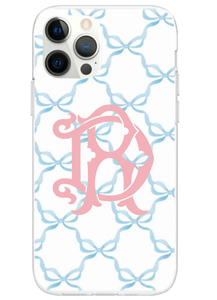 Phone Case - Watercolor Bow Pattern with Chinoiserie Monogram