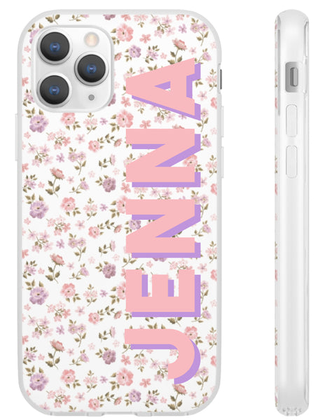 Flexible Phone Case Rubber Protective Preppy Floral White