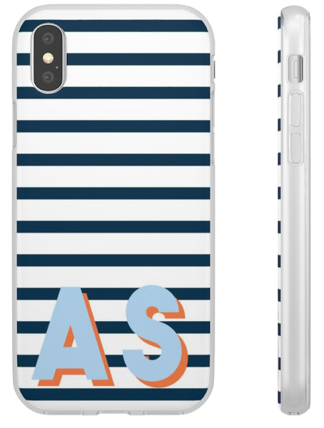 Flexible Phone Case Rubber Protective Preppy Navy Stripes Shadow Monogram