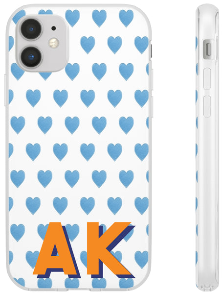 Flexible Phone Case Rubber Protective Watercolor Preppy Hearts Blue