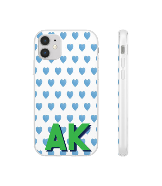 Flexible Phone Case Rubber Protective Watercolor Preppy Hearts Blue