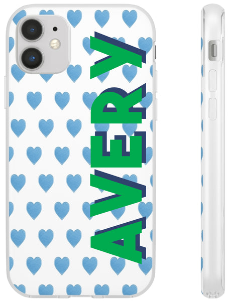 Flexible Phone Case Rubber Protective Watercolor Preppy Hearts Blue